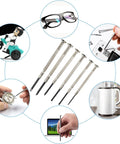Six Piece Precision Screwdriver Set For Eyeglasses Watches And Electronics With Flat And Phillips Heads In Six Sizes with usage examples