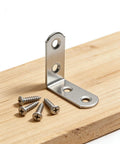 Heavy Duty Zinc Plated L Bracket Corner Braces With Screws on wood, showcasing 1.5x1.5 inch galvanized steel bracket.