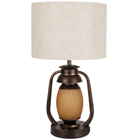 Set Of 2 Farmhouse Table Lamps With Dual USB Charging Ports And 4 Way Rotary Switch, rustic metal base, beige linen shade