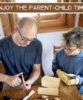Parent and child using Dope Whittling Wood Blocks Kit With 19 Pieces For Basswood Carving In Three Sizes for crafting