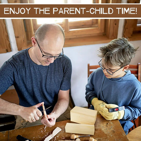 Parent and child using Dope Whittling Wood Blocks Kit With 19 Pieces For Basswood Carving In Three Sizes for crafting