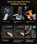 Flat Tire Repair Kit With Air Compressor 54 Piece Emergency Tool Set For Cars Trucks Jeeps ATVs Motorcycles And More Get Back On The Road Fast With Patches Reamer Cores Sealant And Portable Air Pump tutorial steps for tire inflator use