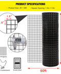 24 By 25 Feet One Half Inch Hardware Cloth 19 Gauge Black Vinyl Coated Welded Wire Mesh roll with size and use details