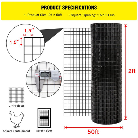 24 Inch By 50 Foot One And A Half Inch Hardware Cloth 16 Gauge Black Vinyl Coated Welded Fence Mesh product specifications