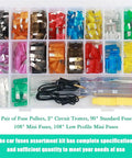Auto Fuse Assortment Kit With Standard, Mini And Low Profile Blade Fuses, 306 Pieces In Box, fuse pullers and circuit testers visible
