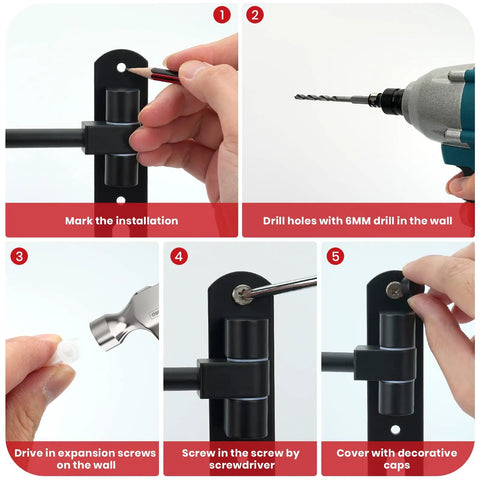 Installation steps for Heavy-Duty Helmet Wall Mount Hanger with 180 Degree Swivel, rust-resistant aluminum holder, 4.7 inch ball support