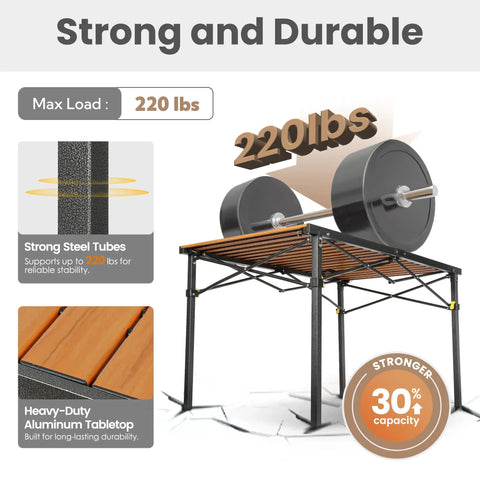 46.4 Inch Large Camping Table For Two To Six People Beefy Built Heavy Duty Foldable Aluminum Roll Up Top Carry Bag 220lbs Capacity