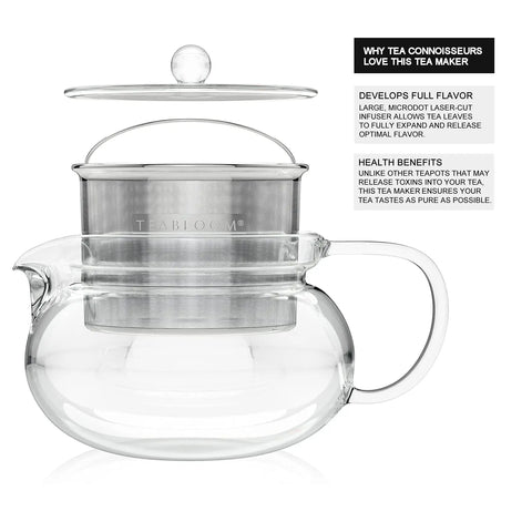 Kyoto 2-In-1 Tea Kettle And Tea Maker Glass Teapot with removable loose-leaf infuser, featuring a clear glass design for rich brews.