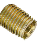 Heavy Duty 20Pcs Self Tapping Thread Inserts Made From Strong Carbon Steel With Yellow Zinc Plating For Durable Hardware Repair Projects And Fastening Jobs, close-up view of single threaded insert.