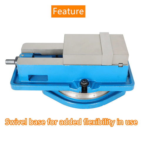 Built Tough High Precision Mill Vise 4 By 4 1/8 Inch with anti jaw lift, featuring swivel base for flexibility