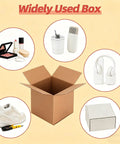 Set Of 100 Small 4x4x4 Inch Kraft Corrugated Mail Boxes For Shipping And Packing shown with various items such as makeup and shoes