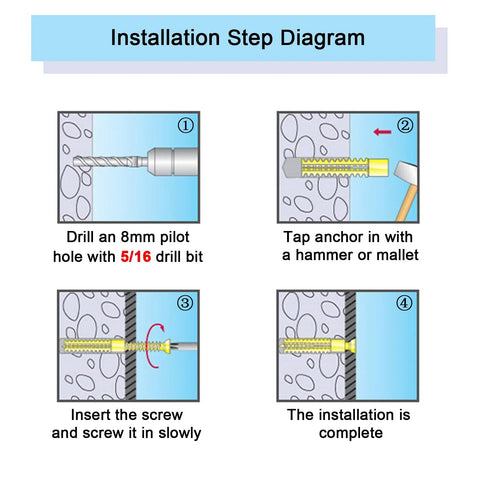Installation steps for Heavy Duty Hollow Wall Anchors With Screws Set 20 Pack For Concrete Hollow Wall And Wooden Walls 6x32mm Tree Shape