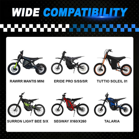 Image showing compatibility of Non Slip Battery Cover Frame Bag For Electric Dirt Bikes 7.8 Inch Storage Pouch with various ebikes.