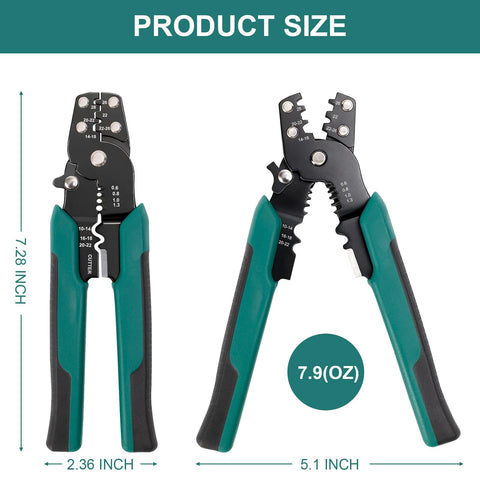 All In One Wire Crimping Tool For 10 22 AWG Insulated And Bare Wires And Heat Shrink 3rd Gen Multifunction Crimper size 7.28 inch