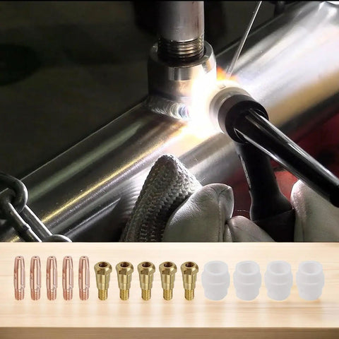 Essential MIG Welding Consumables Kit 0.8mm Tips for 24KD Torch, welding seam with tips, holders, and diffusers