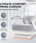 Super Comfy Ergonomic Office Chair With Footrest For All Day Use Ultra Thick Reclining Seat 2D Adjustable Lumbar Support And Headrest High Back Premium Mesh Desk Chair For Home Office Grey showing breathable spring cushion