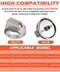 Stove Knob Replacement Kit 5 Pack For Gas Range Oven Cooktop Controls, front and back view with compatibility chart