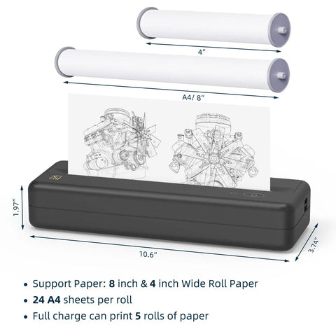 Wireless Portable Printer Harnesses Bluetooth Thermal Tech For No Sweat Printing, compact design with paper rolls visible.