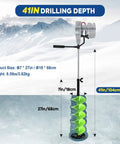 7 Inch Nylon Ice Drill Auger With 41 Inch Length And 19.6 Inch Extension Rod, Lightweight 3.9 Lb Ice Fishing Auger for ice drilling depth visual.