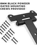 12 Inch Black Door Hinges Set For Gates And Barn Doors Includes 12 Mounting Screws And 2 Hinges Tough As Nails Heavy Duty 4mm Iron With Black Powder Coat Ideal For Sheds Fences And Outdoor Use. Hinge and screws arrangement