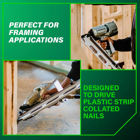 Framing Nailer With High Grade Aluminum Magazine For Tough As Nails Performance Jam Free Pneumatic Tool Accepts Two Inch To Three And A Quarter Inch Collated Nails Twenty One Degree Includes Rafter Hook NR83A5S1 in use
