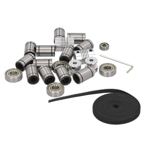 LM8UU Linear Bearing Upgrade Kit For 3D Printers With Motor Shaft Coupler And GT2 Timing Belt Pulleys Featuring Heavy Duty Stainless Steel And Aluminum Alloy Parts For Rock Solid Zero Wobble Printing On i3 Rigs