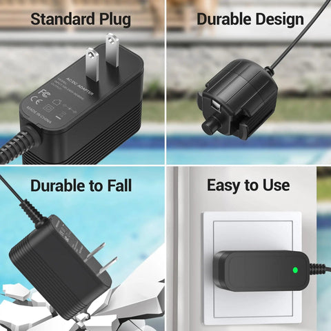 Replacement Charger Cord For Cordless Pool Vacuum Systems, Plug And Play Power Adapter, multiple views and features