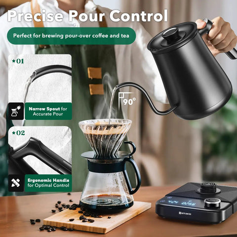 Gooseneck Electric Kettle With Plus Or Minus One Degree Fahrenheit Precision Temperature Control For Pour Over Coffee And Tea in use