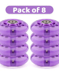 Purple Flashing 70mm Inline Skate Wheels Set for Kids and Beginners, 8-Pack LED Light Up Wheels
