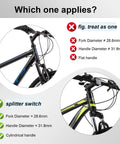 Diagram showing bike fitting options for adjustable bike stem riser for mountain and road bikes, 150mm rise and 110mm reach