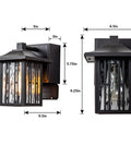Outdoor Porch Lights With GFCI Outlet Dual Outlets Water Ripple Glass Bronze Exterior Wall Mount Sconce Waterproof Patio Light For Garage 2 Pack Set Bundle with dimensions