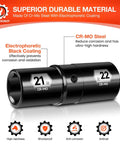 Dual End Flip 21mm 22mm Impact Lug Nut Socket Set For One Half Inch Drive Thin Wall Chromium Molybdenum Steel 6 Point Electroplated Finish Beefy Heavy Duty Pro Grade Auto Repair Tool.