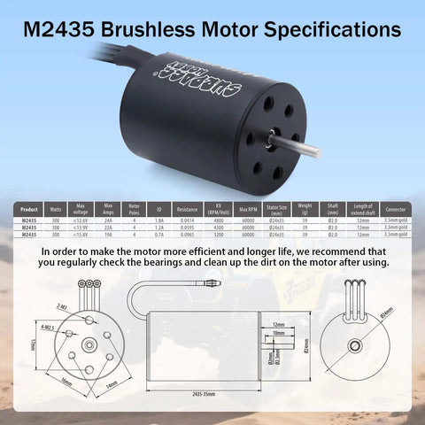 Waterproof RC Brushless Motor And ESC Combo 2435 4800KV With 35A ESC specifications and dimensions shown