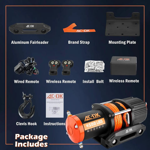 4500 Lb ATV UTV Winch Kit With 12V Power Steel Cable Waterproof Winch Wireless Remote Mounting Plate Off Road Recovery