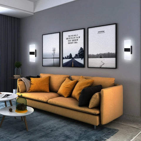 Modern Indoor Wall Sconces Set Of Two LED Wall Mount Lamps 12W Cool White 6000K Hardwired for bedroom living room hallway