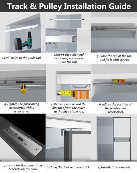 Track & Pulley Installation Guide for Smooth Rolling Sliding Barn Door Track With Quiet Soft Close Hardware For Closet Doors.