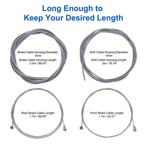 Universal All In One Bicycle Brake And Shifter Cable Housing Kit 5mm Diameter For Road And Mountain Bikes image showing cable dimensions