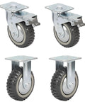 Caster wheels set of four, 6-inch heavy-duty with mounting plates; 2 locking, 2 non-locking, rubber tires