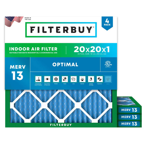 20x20x1 Inch Air Filter MERV 13 For Smoke And Allergy Defense Electrostatic Pleated HVAC Replacement packaging