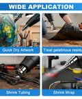 Powerful 1800W Heat Gun For Crafting With Adjustable 122F To 1202F Temperature showcased in various applications like drying and shrink wrapping.