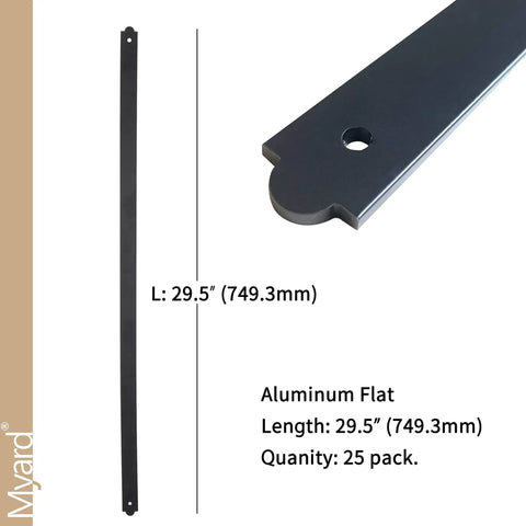 Flat Straight Aluminum Deck Balusters 29.5 Inch Long 25 Pack With Screws Matte Black shown with close-up detail