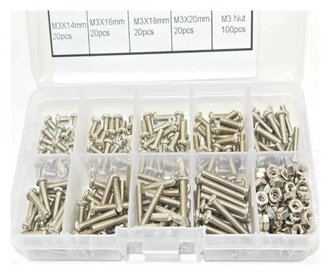 M3 Button Head Hex Socket Screws And Nuts Set, 280 Piece Stainless Steel Fastener Kit, Includes M3 Bolts And Nuts For Electronics And DIY Projects, Full Stainless Hardware Assortment, assorted M3 screws and nuts in labeled case