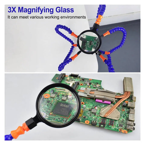 Third Hand Soldering Table Clamp With 3X Magnifier And Five To Six Arms Flexible Gooseneck Helping Hands for PCB work