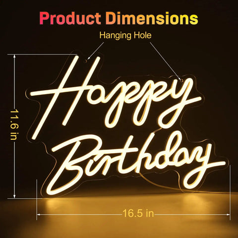 Happy Birthday Neon Sign LED Backdrop With Warm White Glow USB Powered Party Photo Prop For Birthday Parties 16.5 By 11.6 Inch