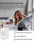 WiFi Gateway For Tuya Smart Door Locks Bluetooth Lock Remote Control Hub With Tuya SmartLife App next to woman using phone on sofa