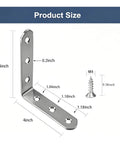 10 Pack 4x4 Inch Stainless Steel L Shaped Brackets Heavy Duty 90 Degree Corner Braces For Wood Projects With 60 Mounting Screws Brushed Finish