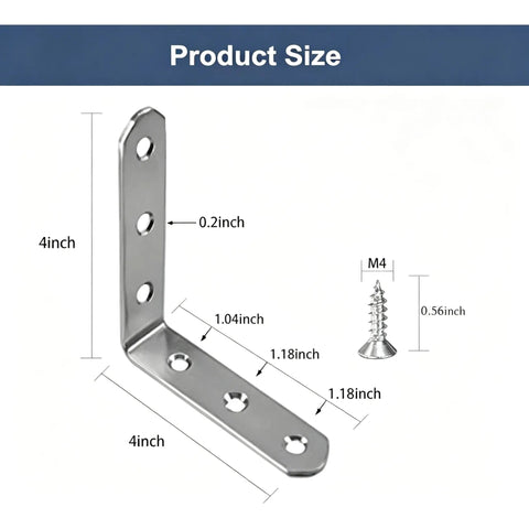 10 Pack 4x4 Inch Stainless Steel L Shaped Brackets Heavy Duty 90 Degree Corner Braces For Wood Projects With 60 Mounting Screws Brushed Finish