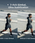 Comparison of a jogger captured with and without 3-axis gimbal stabilization by Mini Camera Drone With 4K60 Video And 8K 48MP Photos, Long Range Transmission Up To 7.45 Mile, Ultra Lightweight Under 249g, Auto Track, Up To 40 Minute Flight, Sick Clarity For Snaps And Cinematic Shots.