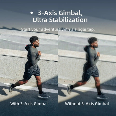 Comparison of a jogger captured with and without 3-axis gimbal stabilization by Mini Camera Drone With 4K60 Video And 8K 48MP Photos, Long Range Transmission Up To 7.45 Mile, Ultra Lightweight Under 249g, Auto Track, Up To 40 Minute Flight, Sick Clarity For Snaps And Cinematic Shots.