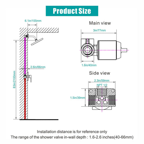 Dope Matte Black 8 Inch LED Rain Shower Head Set With Wall Mount, Single Function Trim Kit And Rough In Valve schematic.